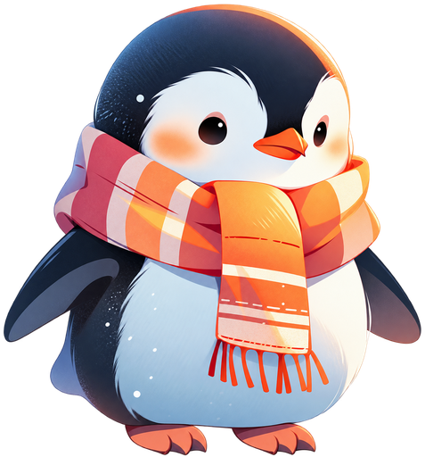 围着橙色围巾的 Running Penguin